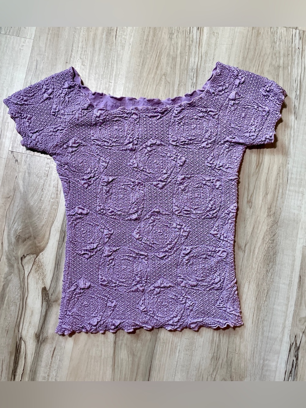 Haystacks, made in USA Textured Lavender cap sleeve square neck Top, Size: small